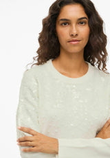 Vila Visiquin O-Neck L/S Glitter Knit Top - White