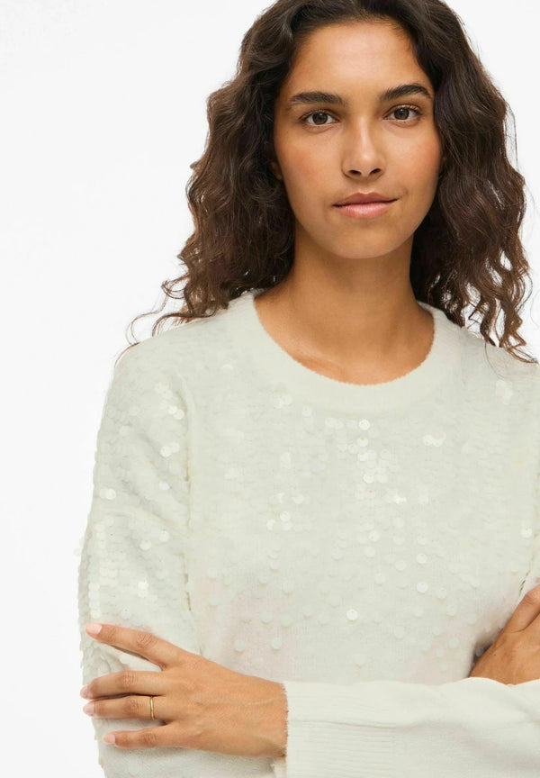 Vila Visiquin O-Neck L/S Glitter Knit Top - White