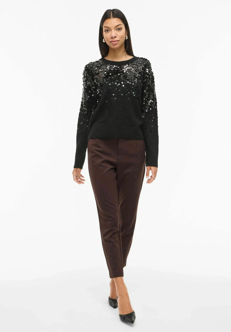 Vila Visiquin O-Neck L/S Glitter Knit Top - Black