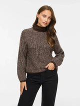 Vila Lory High Neck L/S Knit Top - Coffee Bean