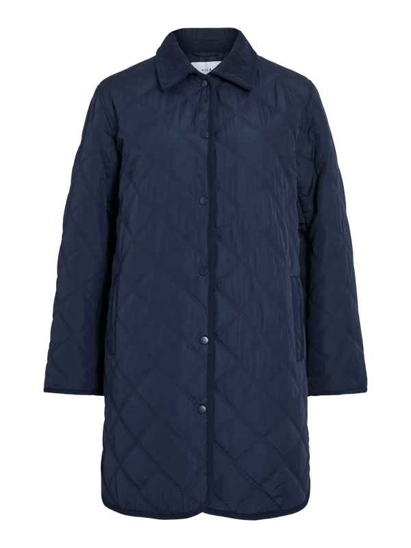 Vila Quila L/S Corduroy Quilt Long Jacket - Navy
