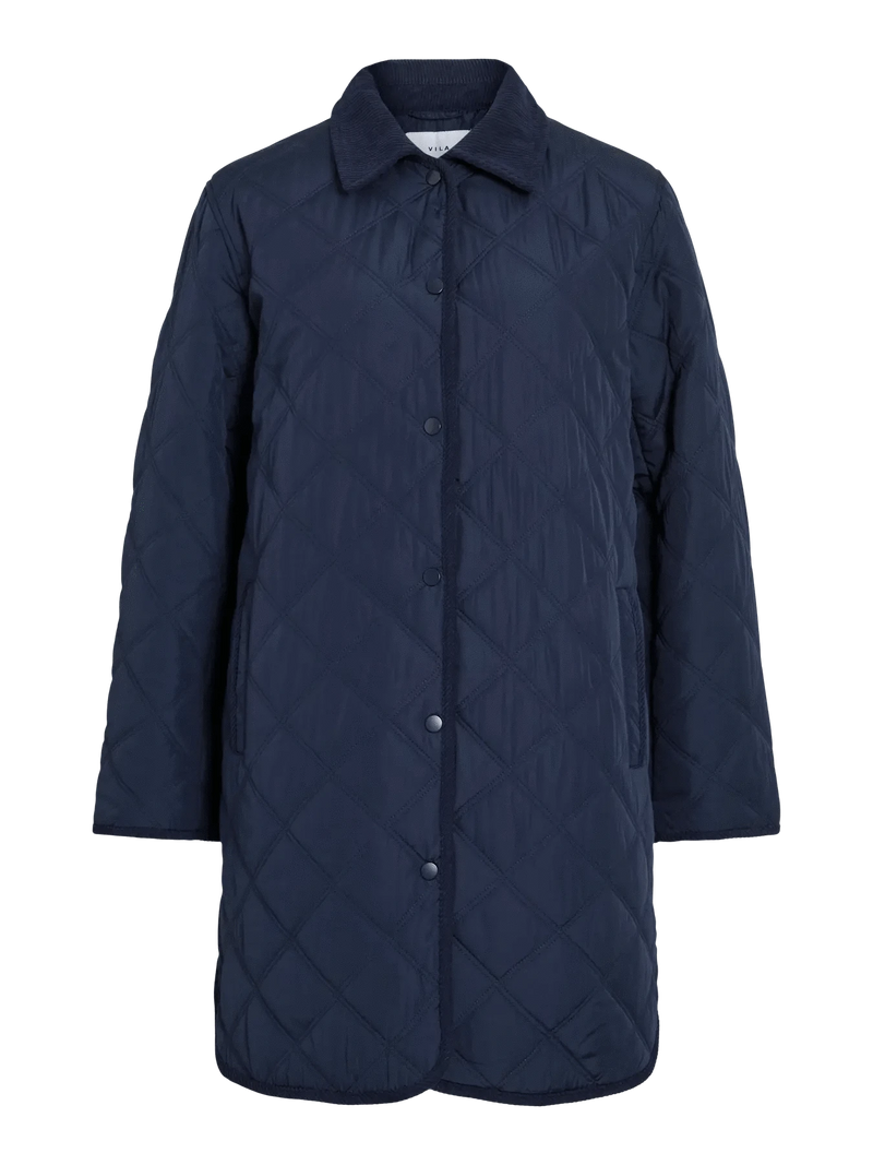 Vila Quila L/S Corduroy Quilt Long Jacket - Navy