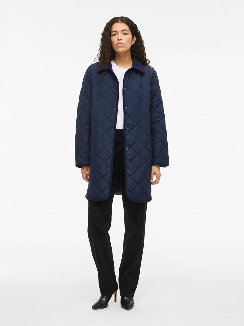 Vila Quila L/S Corduroy Quilt Long Jacket - Navy
