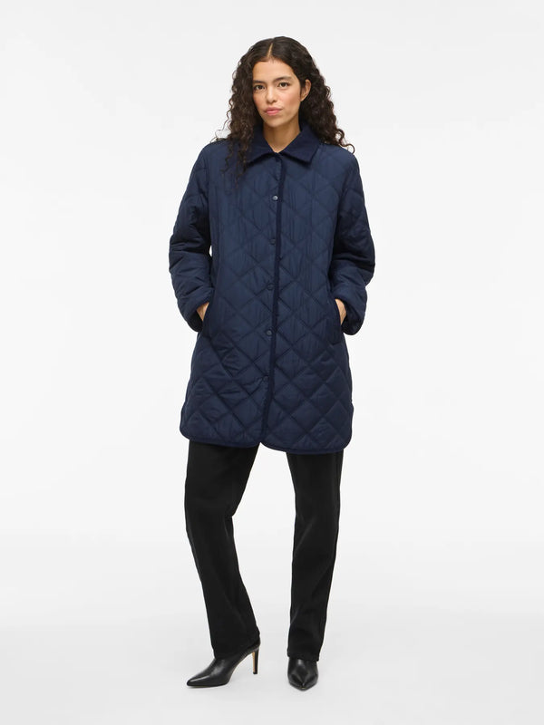 Vila Quila L/S Corduroy Quilt Long Jacket - Navy