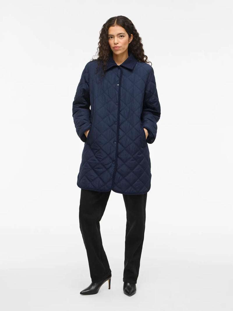 Vila Quila L/S Corduroy Quilt Long Jacket - Navy