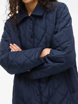 Vila Quila L/S Corduroy Quilt Long Jacket - Navy