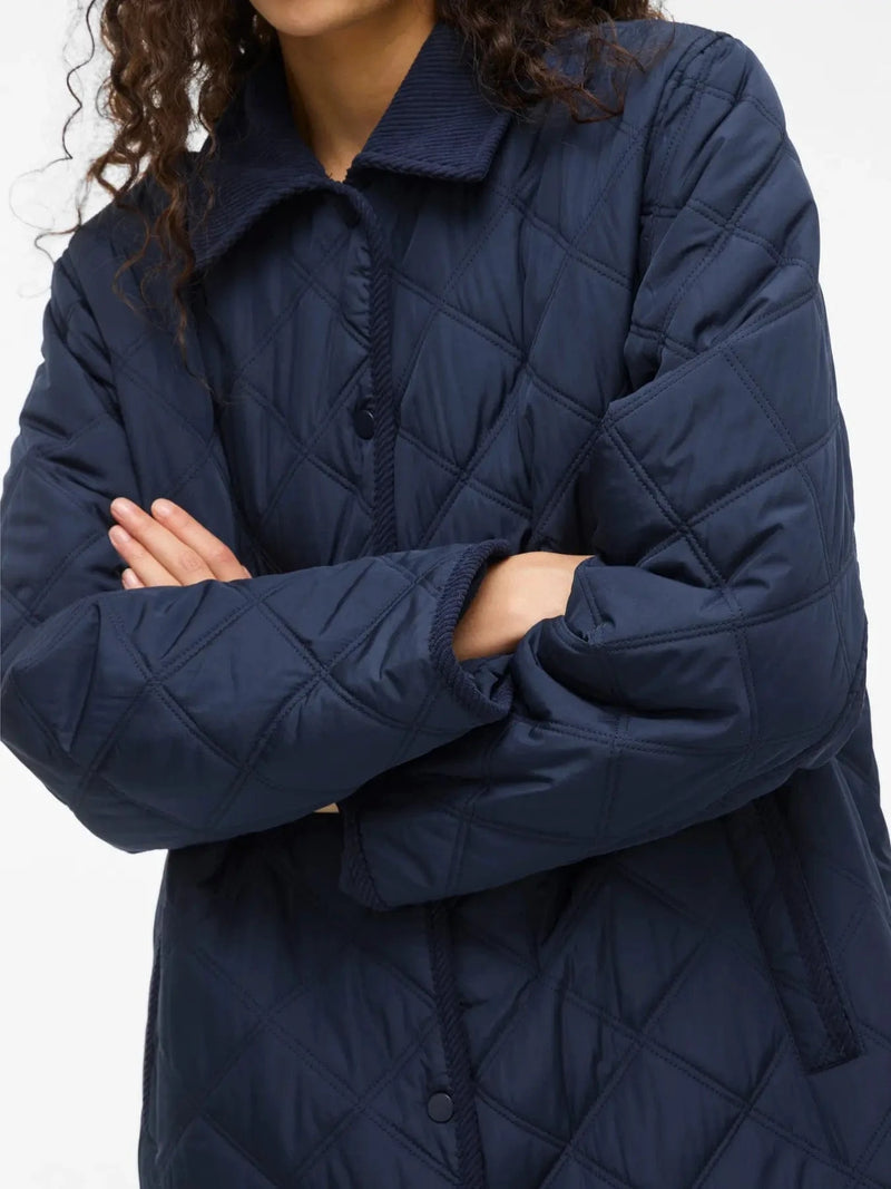 Vila Quila L/S Corduroy Quilt Long Jacket - Navy