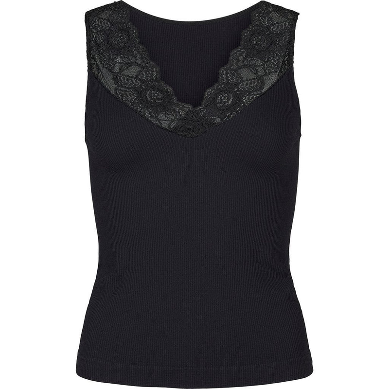 Tim & Simonsen Belen Rib V-Lace Top - Nero