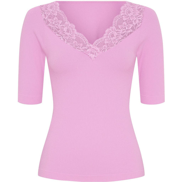 Tim & Simonsen Belen rib V-lace top SS - Macaron