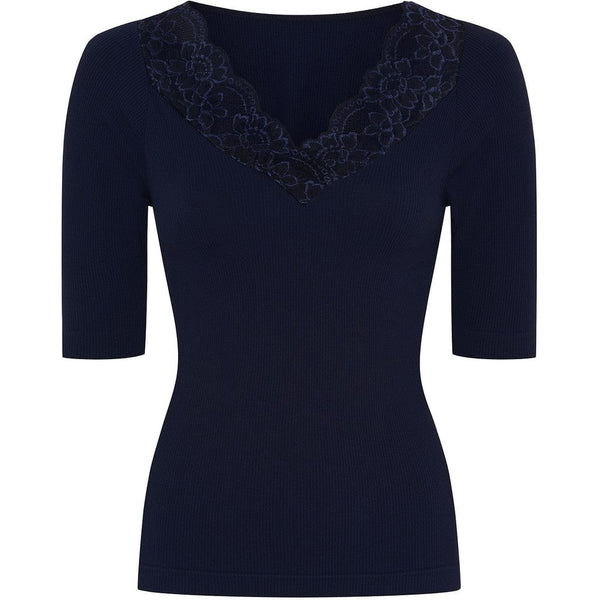 Tim & Simonsen Belen rib V-lace top SS - Navy