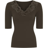 Tim & Simonsen Belen rib V-lace top SS - Caffe