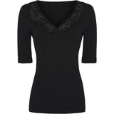 Tim & Simonsen Belen rib V-lace top SS - Black