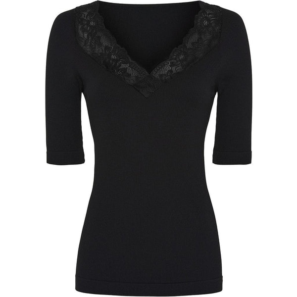 Tim & Simonsen Belen rib V-lace top SS - Black