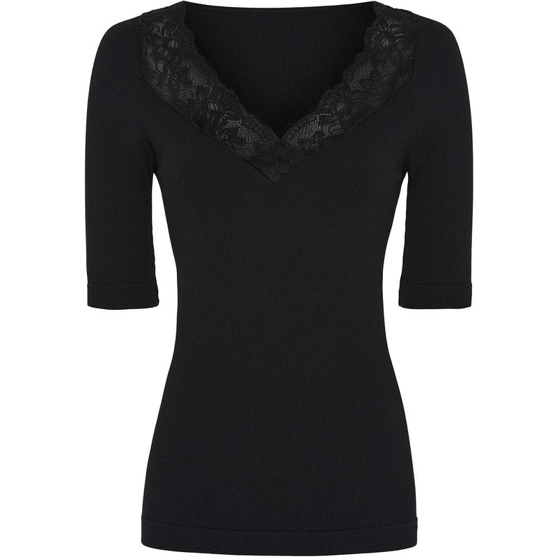 Tim & Simonsen Belen rib V-lace top SS - Black