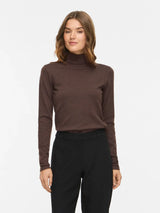 Vila Mala Rollneck L/S Knit Top - Coffee Bean
