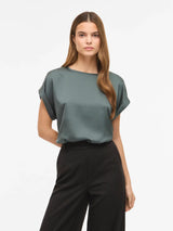 Vila Ellette satin top - Balsam Green