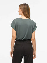 Vila Ellette satin top - Balsam Green