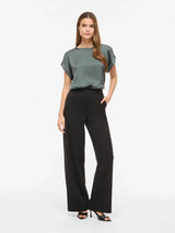 Vila Ellette satin top - Balsam Green