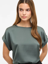 Vila Ellette satin top - Balsam Green