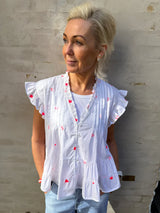 Not Sisters Micado Blouse - White/Fuchsia