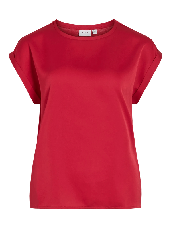 Vila Ellette satin top - Jester Red