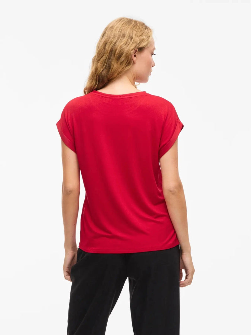 Vila Ellette satin top - Jester Red