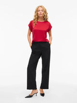 Vila Ellette satin top - Jester Red
