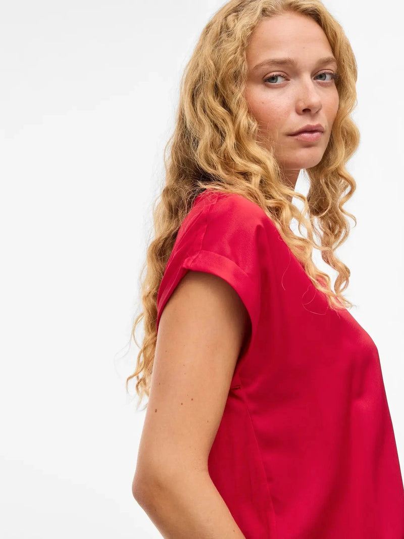 Vila Ellette satin top - Jester Red