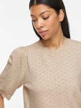 Vila Emi o-Neck 2/4 Sleeve Knit Top - Super Light Natural Melan