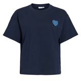 Vila Monie Heart o-Neck S/S Top - Navy