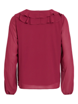 Vila Ane L/S V-Neck Frill Top - Anemone