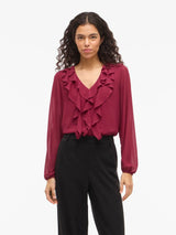 Vila Ane L/S V-Neck Frill Top - Anemone