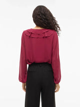 Vila Ane L/S V-Neck Frill Top - Anemone