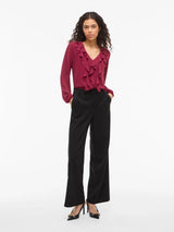 Vila Ane L/S V-Neck Frill Top - Anemone