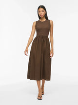 Vila Carla O-Neck S/L Midi Dress - Brown