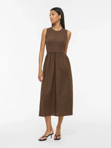 Vila Carla O-Neck S/L Midi Dress - Brown