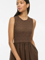 Vila Carla O-Neck S/L Midi Dress - Brown
