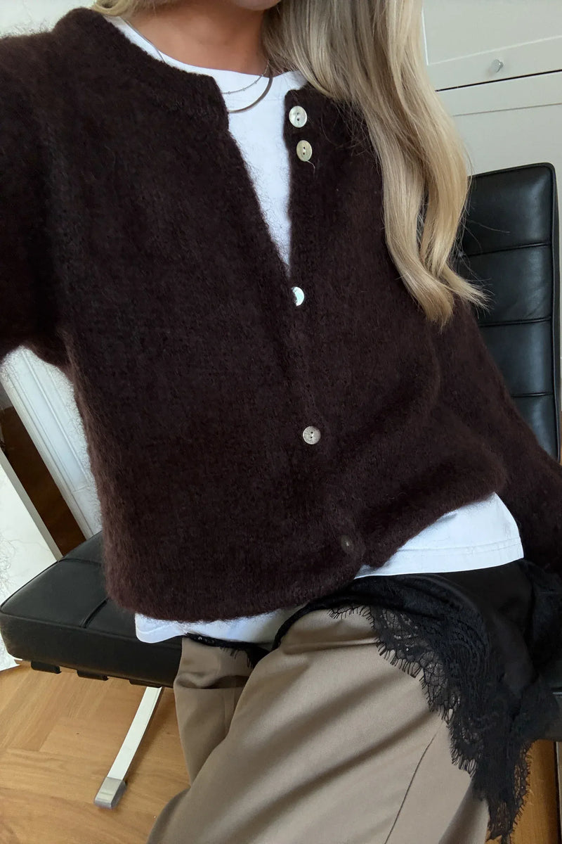 Noella N-Kea Mohair Cardigan - Dark Brown Chocolate