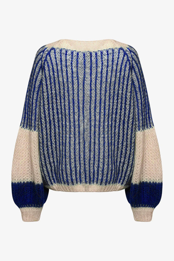 Noella Liana Knit Sweater - Creme/Cobalt Blue