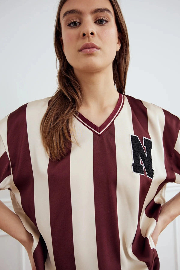 Noella Lucena Blouse - Mahogany Ivory Stripe