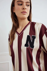 Noella Lucena Blouse - Mahogany Ivory Stripe