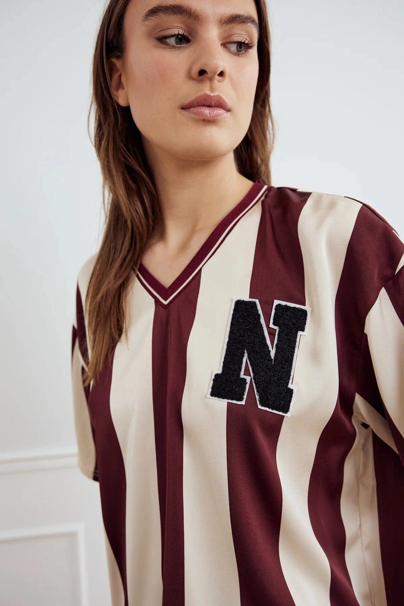 Noella Lucena Blouse - Mahogany Ivory Stripe
