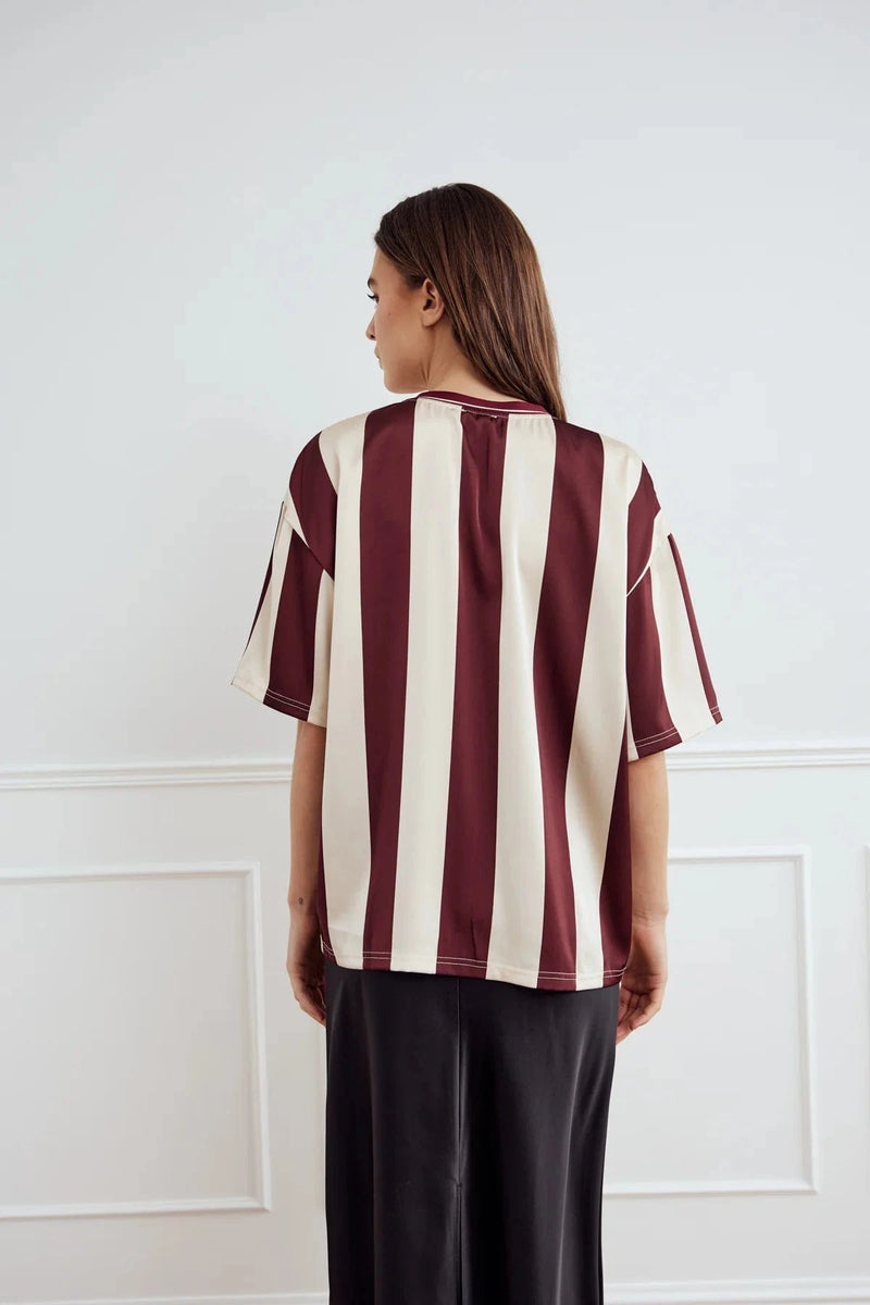 Noella Lucena Blouse - Mahogany Ivory Stripe