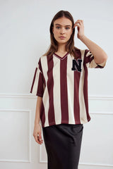 Noella Lucena Blouse - Mahogany Ivory Stripe
