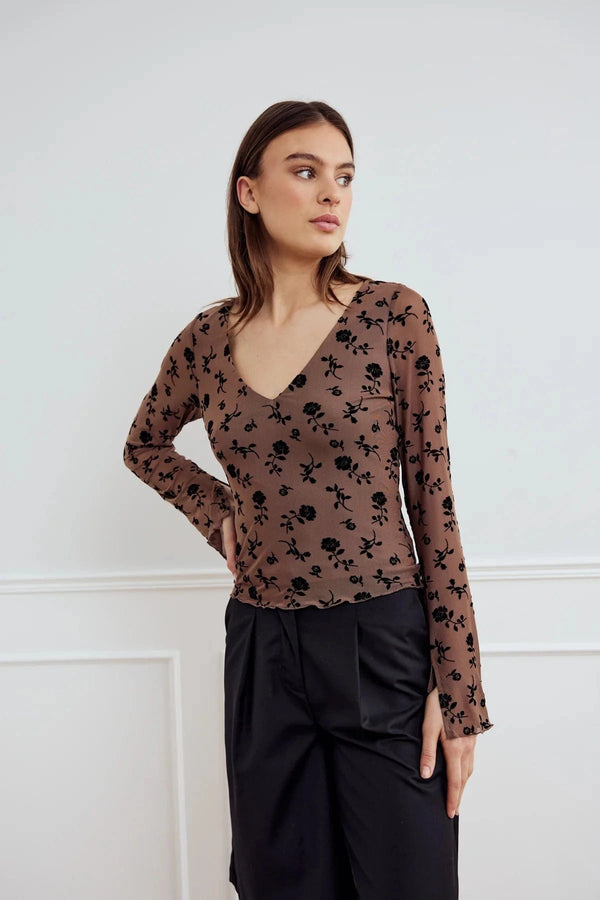 Noella Lucille Top - Clarity Morel Print
