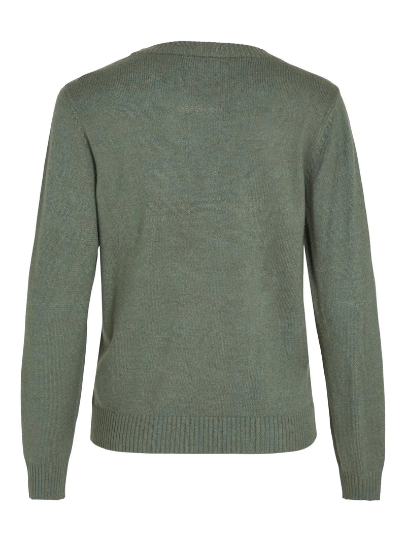 Vila Viril O-neck L/S Detail Knit Top - Laurel Wreath DARK MELANGE