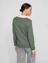 Vila Viril O-neck L/S Detail Knit Top - Laurel Wreath DARK MELANGE