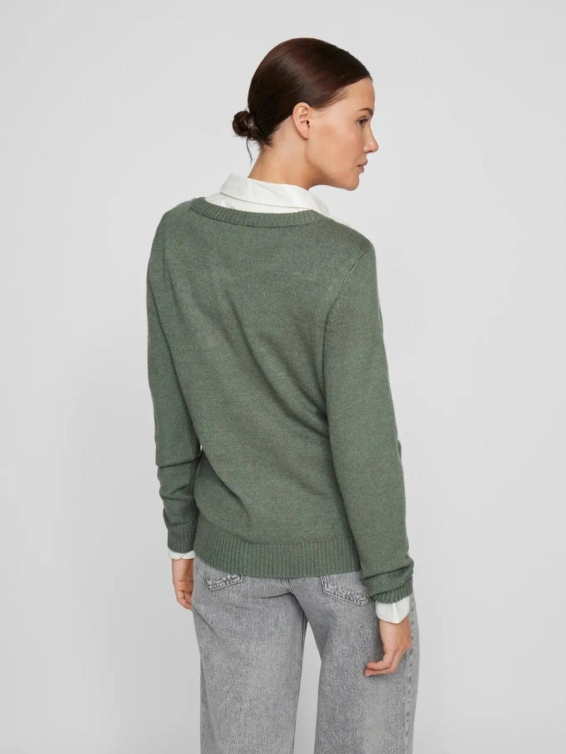 Vila Viril O-neck L/S Detail Knit Top - Laurel Wreath DARK MELANGE