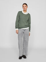 Vila Viril O-neck L/S Detail Knit Top - Laurel Wreath DARK MELANGE