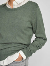 Vila Viril O-neck L/S Detail Knit Top - Laurel Wreath DARK MELANGE